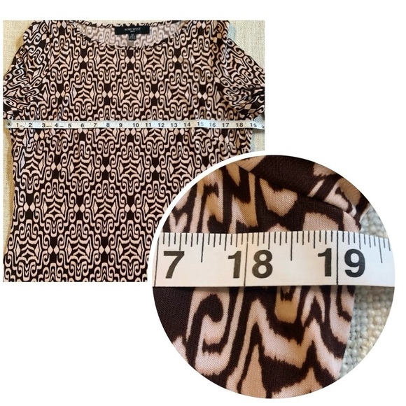 NINE WEST 3/4-sleeve Dress Stretch Straight Hem Aztec Brown Red Orange Womens 12 - Picture 8 of 11